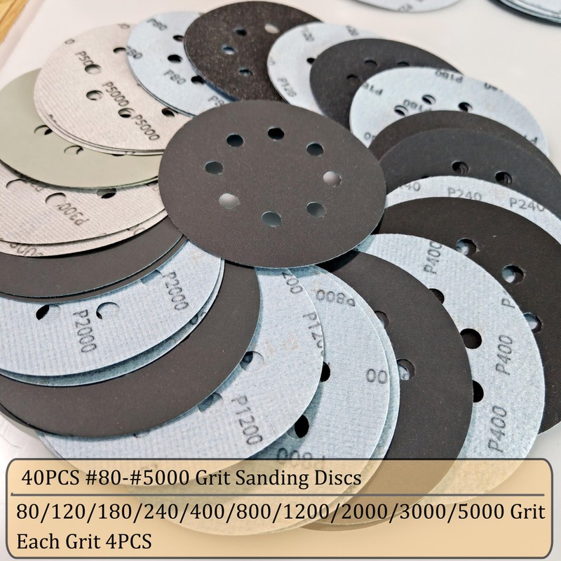 Freletry 5 Inch 8 Hole 40 PCS #80-#5000 Sanding Discs