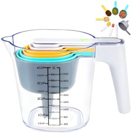 FAVIA Juego de tazas medidoras apilables con cucharas medidoras de plástico para hornear, 10 piezas, sin BPA, aptas para lavavajillas