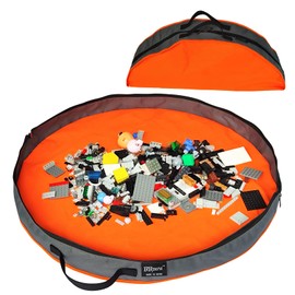 BBpara - Toy Storage Basket Play Mat for Building Bricks & Blocks - Toy Storage Bags with Zipper - Easy Clean Up to keep the Kids Rooms neat & tidy - Orange