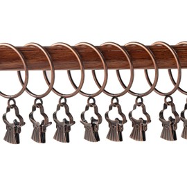 24 Pack Curtain Rings with Clips, 55mm (2.2") Inner Diameter fits up to 1.75" Diameter Rod, Heavy Duty Metal Drapery Rings, Rustproof Decorative Hanging Hooks, Antique Red Copper