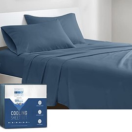 Degrees of Comfort Coolmax Cooling Sheets Set for Twin Size Bed, Moisture Wicking for Night Sweats Best Comfort, Cool Sheets for Hot Sleepers During Warm Weather with Deep Pocket, Blue-3PC
