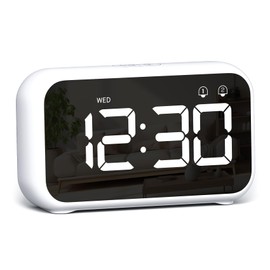 LATEC Alarm Clock, Digital Alarm Clock Bedside with LED Display, 4 Levels Brightness, 8 Volume, 40 Alarm Tones, Snooze, Dual Alarms, Week Display, 12/24H, Power-Off Memory, Bedside Clock White