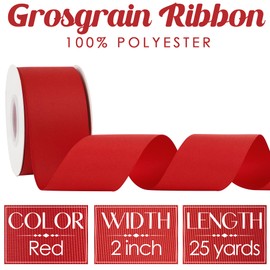 MEEDEE Red Grosgrain Ribbon 2 Inch Grosgrain Hair Ribbon 25 Yards Per Roll Thick Red Ribbon for Hair Bow Supplies Boutique Grosgrain Ribbons for Crafts, Sewing, Scrapbooking