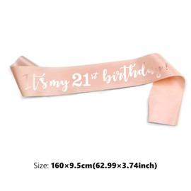 ALLY-MAGIC Rose Gold 21st Birthday Sash, 21st Birthday Sash for 21st Birthday Gift Her Girl Party Accessories Y4-21SRJD
