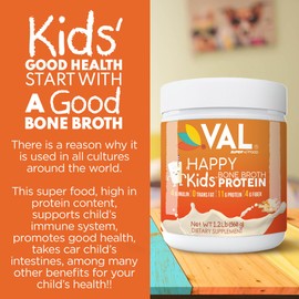 VAL Happy Kids Chicken Bone Broth Protein for Kids Powder, Growth & Immune Support, 11g Protein, 4g Inulin, Non-GMO, Gluten Free, Vanilla Flavor, Supports a Healthy Gut, 32 Servings
