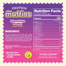 Prime Bites Minis | Protein Mini Muffins from Alpha Prime Supplements | High Protein, Collagen Fortified Low Sugar Treat | Delicious Snack | 12 Packs per Box - Chocolate Fudge