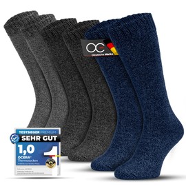OCERA 6 Pairs of Men's Thermal Knee Socks with Full Terry Cloth and Soft Waistband in Colour Mix, 2 x grey, blue and anthracite