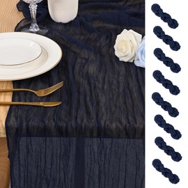 Tomeurperf 8 Pack 10Ft Cheesecloth Table Runner Navy Blue, 20 x 120 Inch Rustic Gauze Boho Cheese Cloth Wedding Long Table Runner for Wedding Party Bridal Shower Decoration