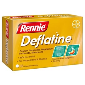 Rennie Rennie Deflatine, Trapped Wind and Bloating Tablets, Fast and Effective Heartburn Relief and Indigestion Relief, Sugar Free Mint, 2 Pack of 36 Tablets (72 Units)