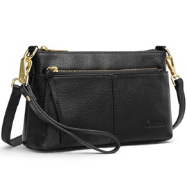 Kattee Leather Crossbody Bags for Women, Small Wristlet Purses for Women, Black