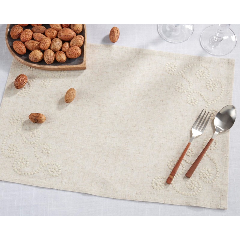 SARO LIFESTYLE Embroidered Swirl Design Linen Blend Table Runner, 16"
