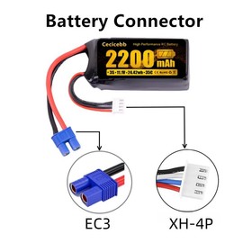 Cecicebb 3S Shorty Lipo Battery 2200mAh 11.1V 35C with EC3 Plug for RC Car Truck RC Vehicles Boat Drone Airplane Quadcopter Helicopter FPV 1 Pack with USB Charger