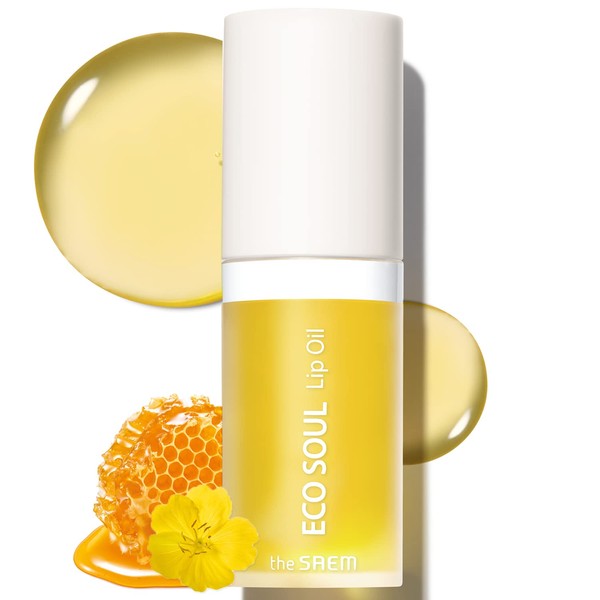 The SAEM Eco Soul Lip Oil 01 Honey - Plumping & Hydrating Lip Oil to Nourish & Moisturize Lips – Sunflower Seed Oil & Olive Oil - Lips Soft & Glossy for Dry Lips, 0.21 fl.oz.