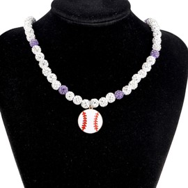 BEKECH Rhinestone Baseball Beaded Chain Necklace Sporty Jewelry Gift for Baseball Team Fans Baseball Bling Drip Necklace (silver)