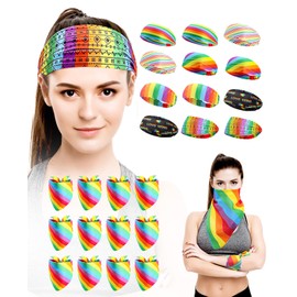 AceList 24 Pack Rainbow Headbands with Bandana - Elastic Headwraps for Men, Women - Twisted Hair Bands for Workout, Party, Parade, Sports, Running