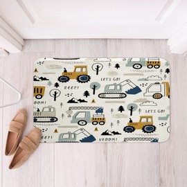 Feelyou Cartoon Car Kids Bath Mats for Shower Tub and Bathroom Decor - Trucks and Excavator Tractor Mats - White Yellow Twin - Cartoon Car Design