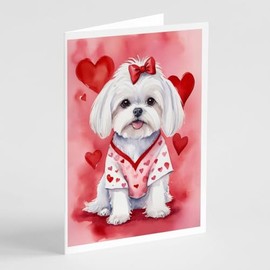 Caroline's Treasures DAC5386GCA7P Maltese My Valentine Greeting Cards Pack of 8 Blank Cards with Envelopes Whimsical A7 Size 5x7 Blank Note Cards