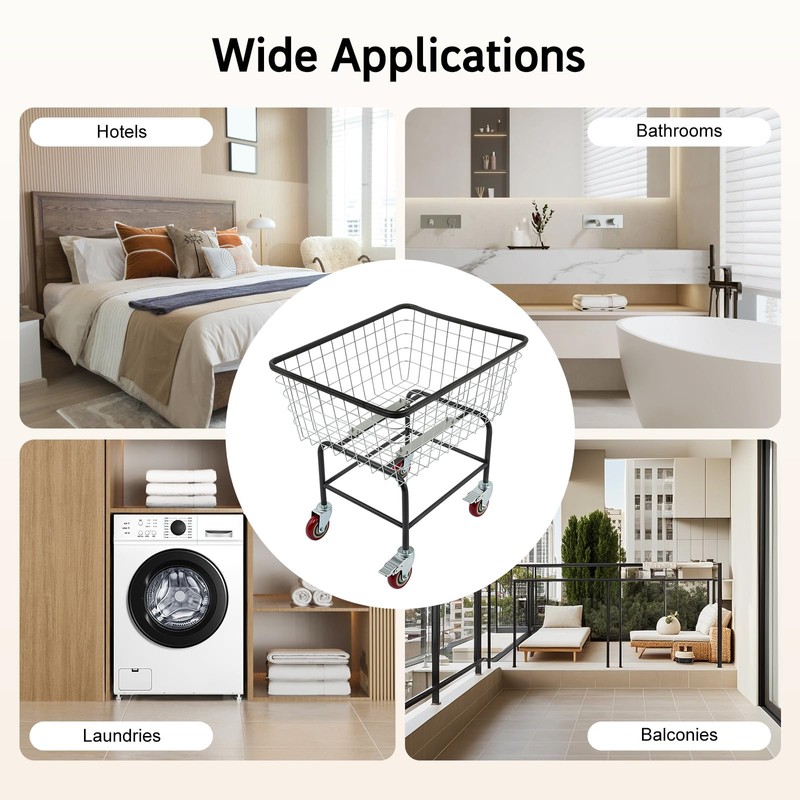SNKOURIN Laundry Cart, Heavy Duty Steel Wire Laundry Cart with