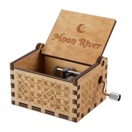Moon River Wood Music Box,Vintage Hand Crank Carved Wooden 18 Note Musical Boxes Gifts for Christmas/Birthday/Valentine's Day