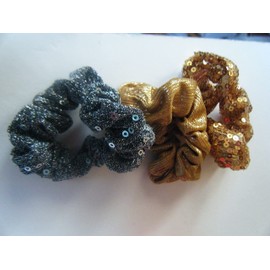 Scrunchie, Festive Holiday Gold and Silver Scrunchiex 3 pcs with Gift Bag