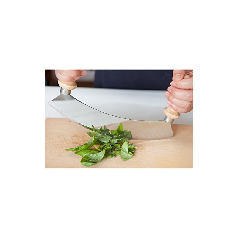 Eppicotispai Stainless Steel Mezzaluna Chopper/Mincer with Wooden Handle, 10-Inch