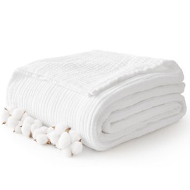 Kozyhvn 100% Cotton Muslin Blanket Large 50" x 70", 6 Layers Breathable and Lightweight Cotton Throw Blanket for Couch, Soft Quilt Bedspread, Gauze Blanket for Adults All Season, White