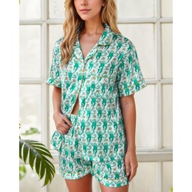 HINFEL Women Y2k Preppy Pajamas Set Button Down Monkey Vacation Sleepwear Beach Loungewear for Bridal Jammies Party Pjs Gift