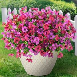 Homsunny Artificial Fake Flowers for Outdoors Spring Decor 12 Bundles Fake Plants Faux Silk Flowers Outside UV Resistant for Planter Front Porch Garden Patio