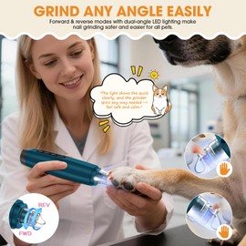 ATESON Dog Nail Grinder with LED Light, 6-Speed Quiet Electric Pet Nail Trimmers, Forward/Reverse, Electric Dog Nail Trimmer, 2000mAh Battery 8H Runtime, 95% Dust Capture for Dogs & Cats