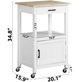 Segawe Rolling Kitchen Island with Storage Shelf, Drawer and Wood Top Kitchen Carts
