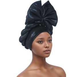 Exquisite Handcrafted Gele Headgear: African Turban Hats for Weddings and Parties (US, Numeric, 5 1/8, 6 1/4, Black)