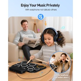 Ryhmo Electronic Drum Set, 9 Pads Electric Drum Pad Roll Up Drum Pad, Built-in Speaker Drum Pedals and Sticks, kid drum set with Headphone Included Holiday Christmas Birthday Gift for kids