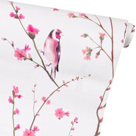 Yifasy Furniture Liner 29.7 feet Big Roll Bird Floral Silver Peel and Stick Backsplash Wallpaper Drawer Cabinet Liner for Shelves Non Slip Home Decor (L-354.3x17.7 Inch)