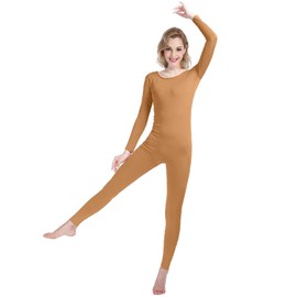 SHINNINGSTAR Unisex Well-fit Spandex Lycra Bodysuit Long Sleeve Scoop Neckline Footless Unitard (XS, Brown)