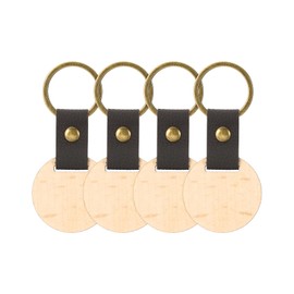 PATIKIL Round Wooden Keychain Blank, 4Pcs Unfinished Wooden Blanks Wood Key Chain Bulk for Pet Tags DIY Gift Crafts, Brown