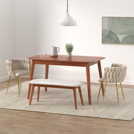 NIOIIKIT Modern Velvet Dining Chairs Hand Weaving Accent Chairs Living Room Chairs Upholstered Side Chair with Golden Metal Legs for Dining Room Kitchen Vanity Living Room (Ivory)