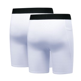 Runceptual Youth Boys' Compression Shorts - Performance Spandex Athletic Underwear for Basketball with Side Pocket (US, Alpha, X-Large, Regular, 2 Pack:White，White)
