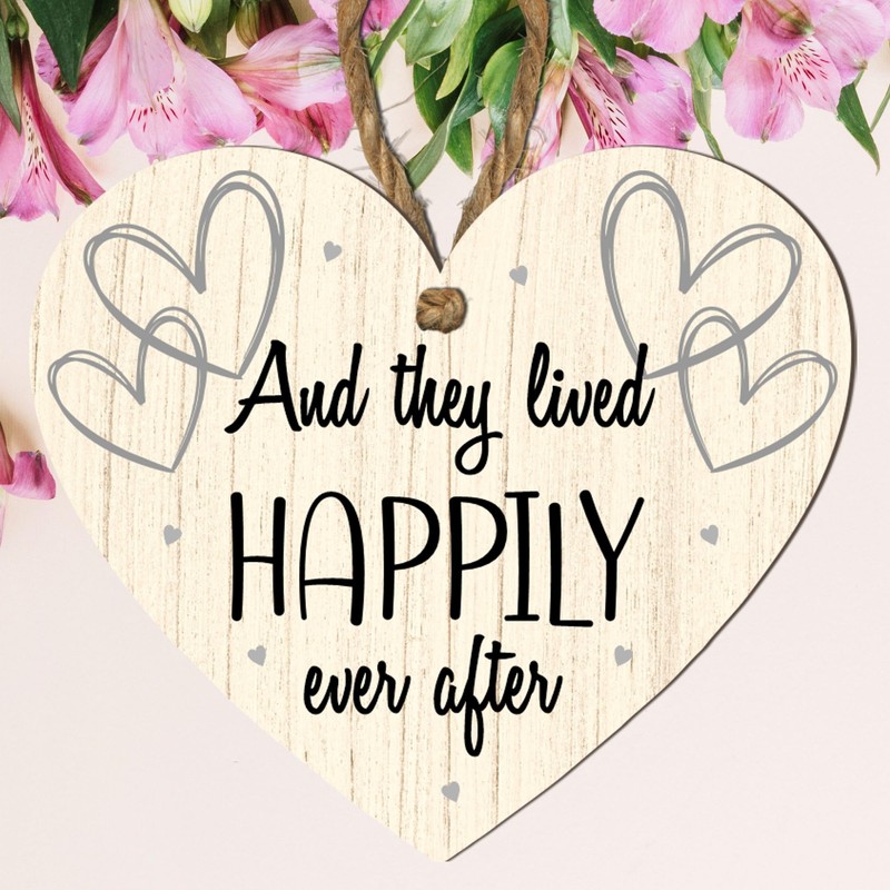 Romantic "And They Lived Happily Ever After" Heart-Shaped Wooden Plaque