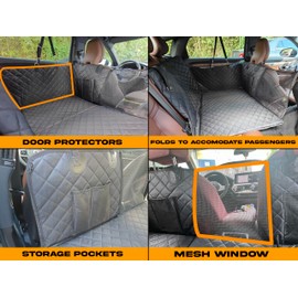 KRAXEN Back Seat Extender for Dogs - Waterproof Hard Bottom Car Seat Cover for Most Cars, Holds 400 lbs - Large Space Dog Hammock with Mesh Window, Door Protector and Storage Pocket for Pet Travel