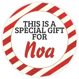 This is a Gift for Noa - Circle Sticker Decal 3 Inch - Candy Cane Merry Christmas Gift Tag Present Tree Holiday Custom Name Santa Claus