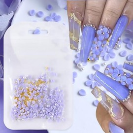 Flowers Nail Charms 3D Resin Purple Petals Charms for Acrylic Nails Gold Silver Pearls Nail Rhinestones Floral Nail Art Charms Spring Summer Nail Supplies for Women Nail Decorations (150 pcs)