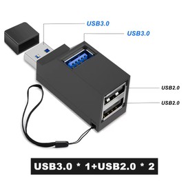 JIEYUCHU 3 Port USB 3.0 Hub, Pack of 2 USB Adapters (USB3.0+2 USB2.0), USB Splitter for PC, Laptop, Flash Drive, HDD, Keyboards, Console, Printers and More