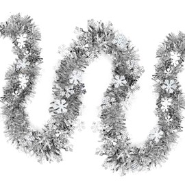 JSRHEEM Pack of 3 Christmas Garland, 2 m Christmas Tinsel Garland with Snowflake, Metallic Garland Glitter Hanging Decoration for Christmas Tree Wreath Wedding Party Silver