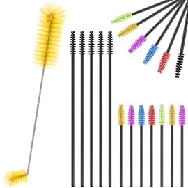 Perthlin Hummingbird Feeder Cleaning Brush 19 Pieces 3 Size Mini Nylon Double Headed 2 in 1 Hummingbird Brush Hard to Reach Places Tiny Cleaning Kit(Yellow)