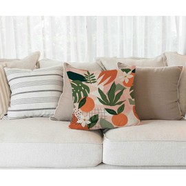 Solekla Throw Pillow Cover Orange Floral and Abstract Shapes Pillow Case Decorative 18 x 18 Inches Outdoor Cushion Couch Sofa Pillowcases