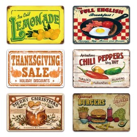 Food Themed Metal Tin Sign Retro Ice Cold Lemonade Full English Breakfast Wall Decor for Kitchen Bar Restaurant DecorationColor: Z173(6 PCS), Size: 20*30cm