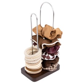 SCUNDA 2-Tier Hair Tie Organizer, Modern Scrunchies Storage Tower Holds 50-70 Hair Accessories, Fashion Countertop Display Stand for Women & Girls(Walnut Color)
