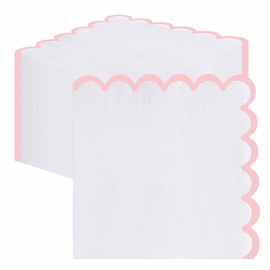 SietDESEO 50 Pieces 3-ply Light Pink Scalloped Napkins Folded 5 x 5 Inches Disposable Paper Napkin Cocktail Napkins for Dinner Wedding Birthday Party
