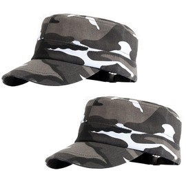 2 Pcs Gray White Camo Military Cadet Cap | Tactical Army Hat for Men Women | Adjustable Baseball Cap Flat Top Cap