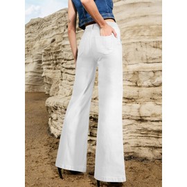 Sidefeel Womens Wide Leg Jeans Casual Baggy High Waisted Stretch Denim Pants Size 14 White